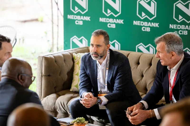 Mining executives networking in the Nedbank CIB lounge at 121 Mining Investment Cape Town